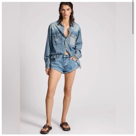 One Teaspoon Revolve Bandits Low Rise Blue Jean Shorts Size 30 - Picture 1 of 10